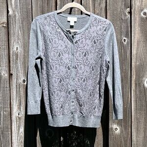 Loft gray lace cardigan size small